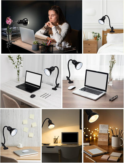 Clip On Gooseneck Lamp - 300W Max, Ceramic Fire-Resistant E26 Socket, Classic Durable Switch, Adjustable Flexible Clamp Light for Desk, Workbench, Bed Headboard, Table, Grow (Standard Clip Desk Light)