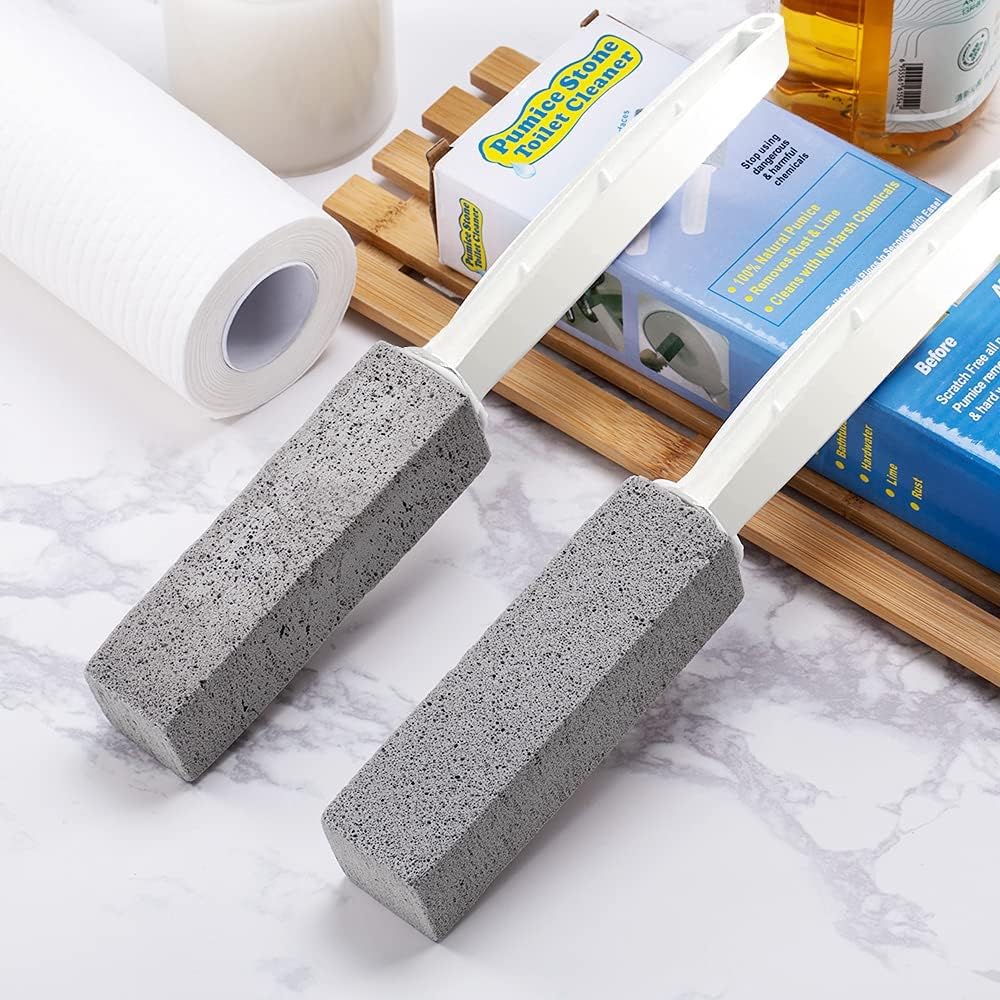 Kadden 2 Pack Pumice Stone Toilet Bowl Cleaner with Handle, Hard Water Ring Remover & Stain Scrubber for Bathroom, Pool, Sink and Tub, Ergonomic Heavy Duty Cleaning Tool