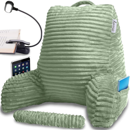 Homie Reading Pillow with Reading Light and Wrist Support, Has Arm Rests, and Back Support for Bed Rest, Lounging, Reading, Working on Laptop, Watching TV (Gray)
