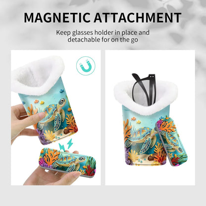 Plush Lined Eyeglasses Holder, Cute Magnetic PU Leather Glasses Stand Case for Women Men Kids