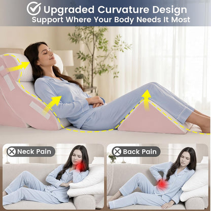 5PCS Wedge Pillow Set for After Surgery, Adjustable Orthopedic Foam Bed Wedge Pillow for Acid Reflux, GERD & Heartburn Relief, Back & Leg Elevation Support for Sleeping & Sitting Up, White Grey