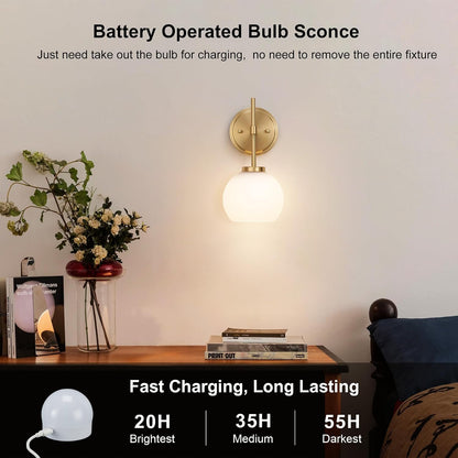 Wireless Wall Sconces with Remote Control, Battery Operated Wall Sconce Set of 2, Black & Gold Rechargeable Dimmable Wall Light for Bedroom Living room Bathroom Hallway Entryway Stairwell, 3000K