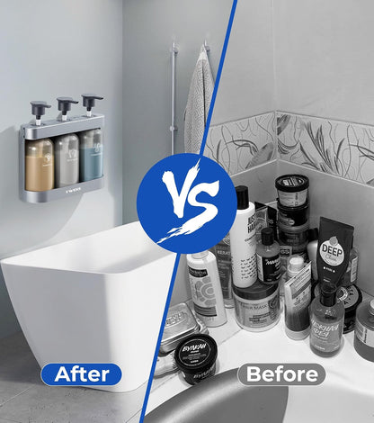 Shampoo and Conditioner Dispenser Shower Soap Dispenser 3 Chamber No Drill Shampoo Dispense for Shower Wall Mounted Shower Shampoo Dispenser 3 Chamber for Bathroom Hotel 3 * 13.37 fl.oz Black