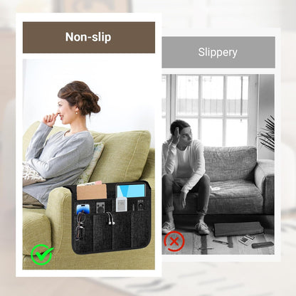 Armchair Caddy & Remote Control Holder for Couch & Recliner | Non-Slip Armrest Organizer with 6 Pockets for TV Remote, Phone, Tablet, Magazine & More, 19 x 35 Inches, Gray
