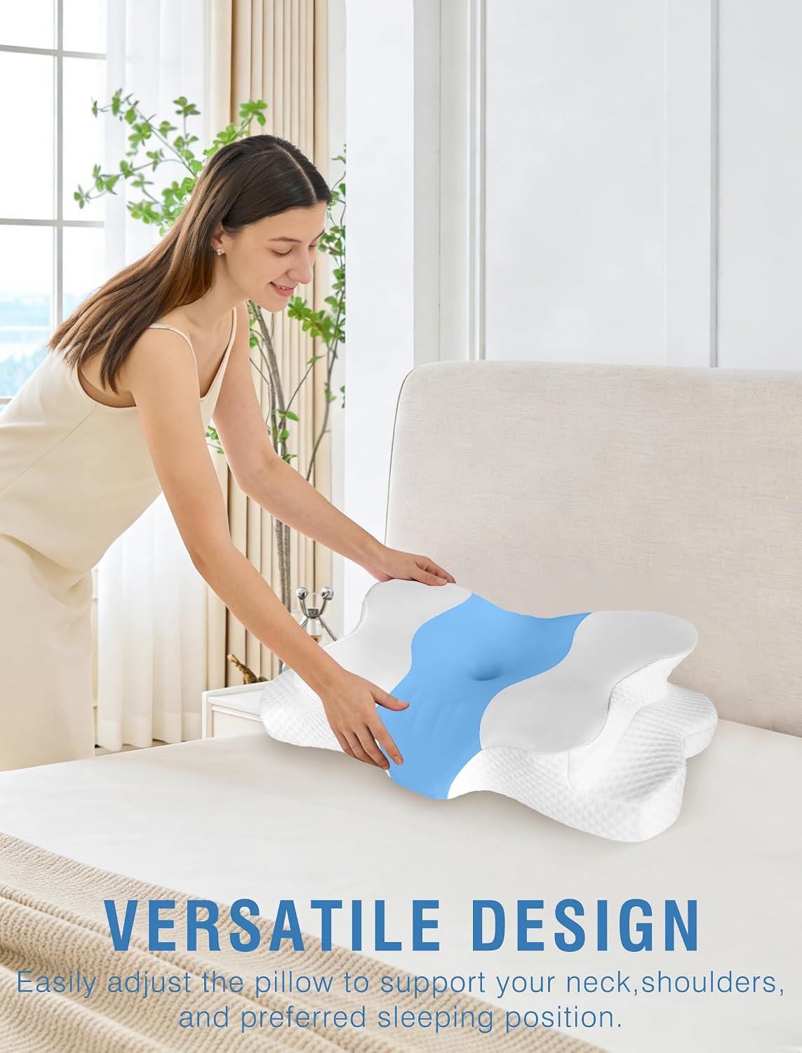 DISSA Cervical Neck Pillow for Side Sleepers Ergonomic Contour Memory Foam Pillow with Adjustable Orthopedic Neck Support for Pain Relief - Gift for Christmas & Birthdays