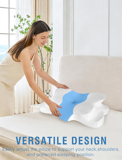 DISSA Cervical Neck Pillow for Side Sleepers Ergonomic Contour Memory Foam Pillow with Adjustable Orthopedic Neck Support for Pain Relief - Gift for Christmas & Birthdays