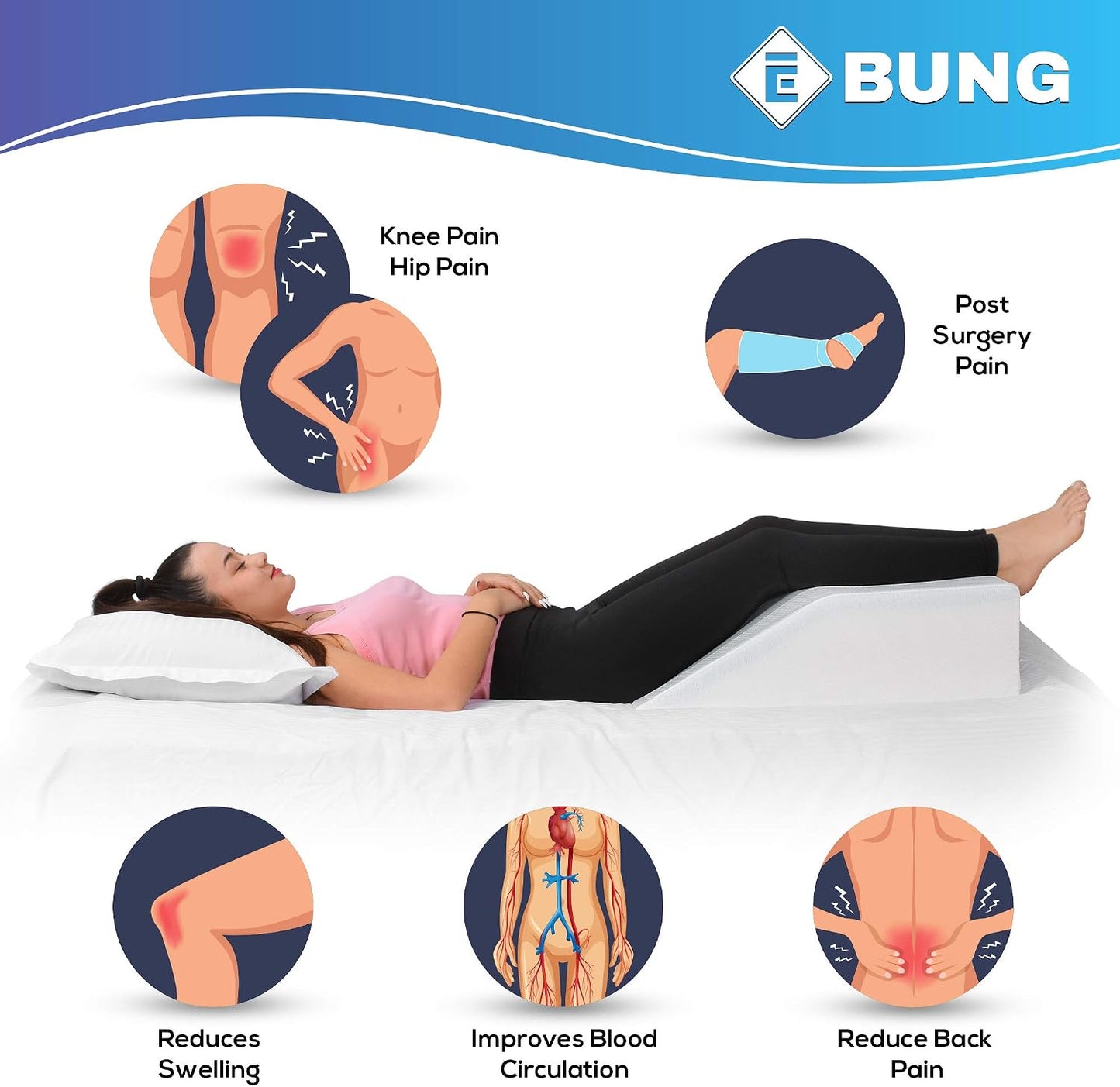 Ebung Memory Foam Leg Elevation Pillow - Support Pillow to Raise Feet for Better Elevation, Circulation, Leg Swelling Wedge Design for Comfort and Recovery