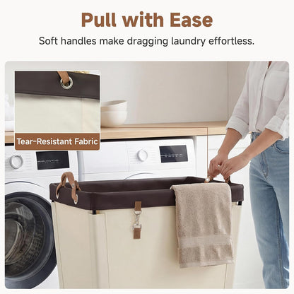 StorageWorks 160L Laundry Basket with Wheels, Rolling Hampers for Clothing | Beige Laundry Basket with Wheels, Metal Frame & Handles, Rolling Hamper for Bedroom, Bathroom, Dorm, Hotel