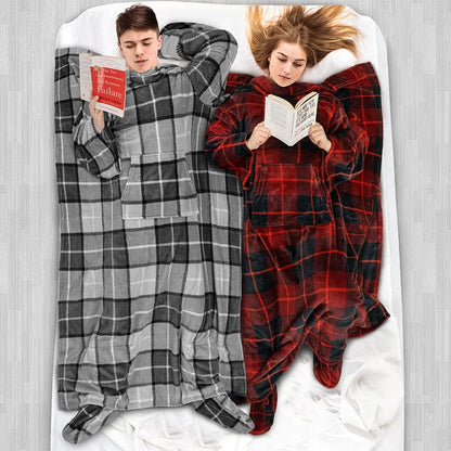 PAVILIA Fleece Blanket with Sleeves, Foot Pockets for Women Men Adults, Plush Wearable Blanket Throw Wrap, Warm Snuggle Blanket Robe, Cozy Gift Ideas Wife Mom, Dark Purple