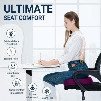 Season Guard Gel Memory Foam Seat Cushion for Tailbone Pain Relief, Black