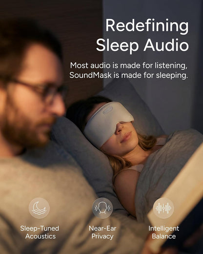 Sleenova SoundMask - Sleep Mask with Built-in Tuned Sleep Audio, Side Sleeper Optimized, Phone-Free Sleep & Nap, Bluetooth Modes, Soft Black