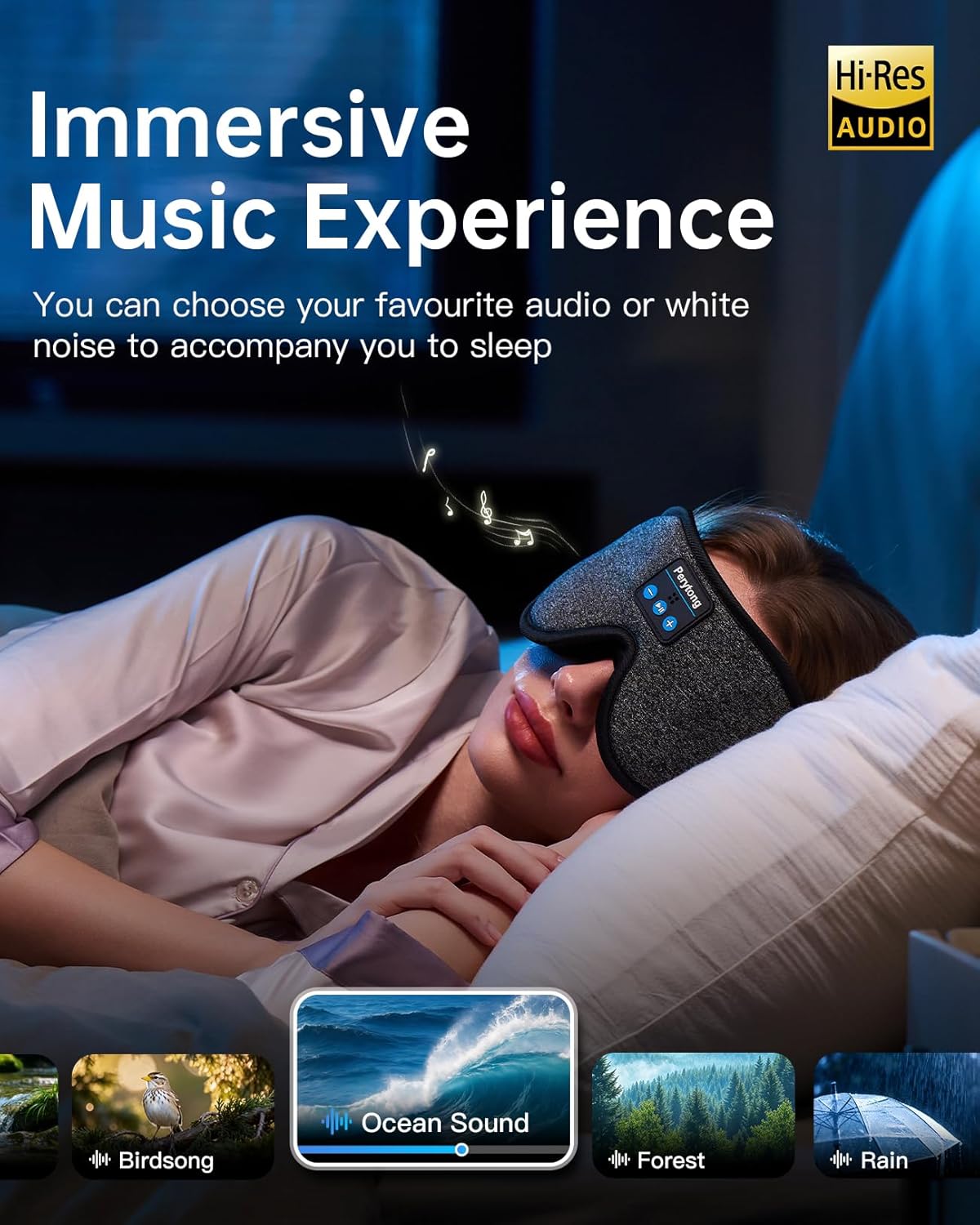 Perytong Sleep Mask with Bluetooth 5.4 Headphones, Wireless Music Sleep Eye Mask for Side Sleepers, 3D Contoured Comfort & Built-in HD Stereo Earphones, Blackout for Travel (Peach Pink)