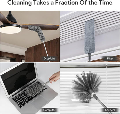 Cobweb Duster with Extension Pole 100 inches, Dusters for Cleaning with 2 Duster Heads, Washable Microfiber Feather Duster for Cleaning Ceiling Fan, High Ceiling, Blinds, Furniture & Cars