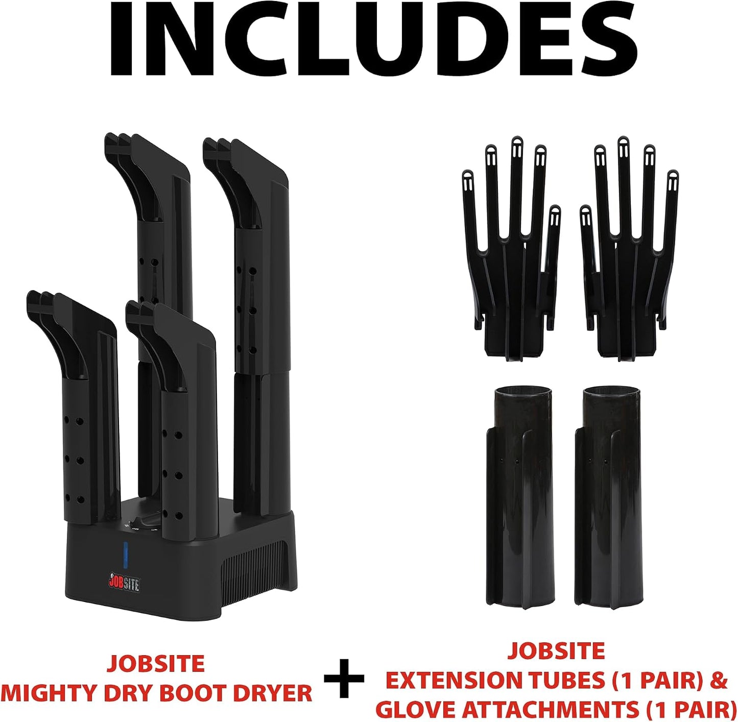 JobSite Boots Dryer & Glove Dryer - Mighty Dry Boot Dryer with Heat Blower Fan & Glove Attachments - Fast Glove & Shoe Dryer - Helps Reduce Odor