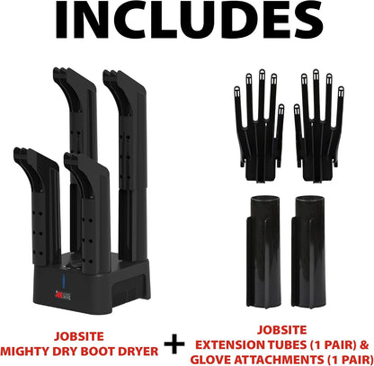 JobSite Boots Dryer & Glove Dryer - Mighty Dry Boot Dryer with Heat Blower Fan & Glove Attachments - Fast Glove & Shoe Dryer - Helps Reduce Odor