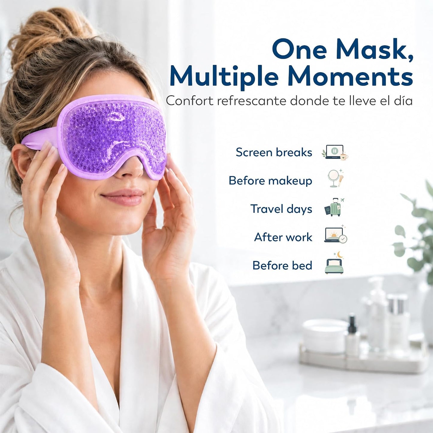 Boston Tech EyeCool Hot & Cold Gel Eye Mask, Reusable Cooling Eye Mask for Puffy-Looking & Tired Eyes, Flexible Gel Beads, Adjustable Strap, (Blue)
