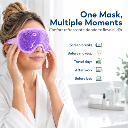Boston Tech EyeCool Hot & Cold Gel Eye Mask, Reusable Cooling Eye Mask for Puffy-Looking & Tired Eyes, Flexible Gel Beads, Adjustable Strap, (Blue)