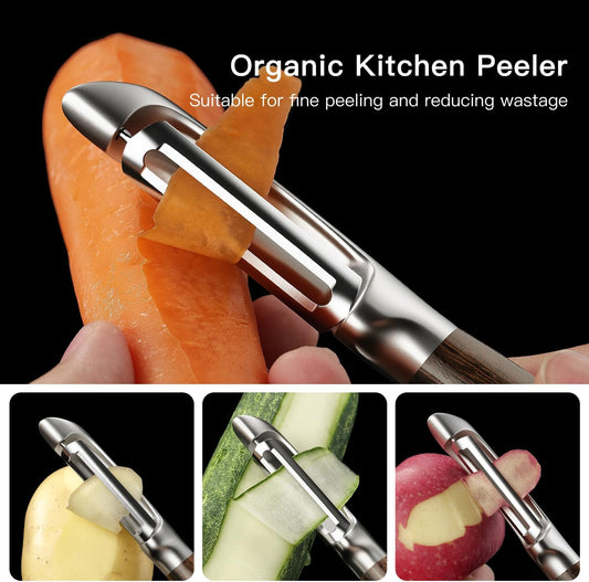 JUSEEPO Premium Vegetable Peeler, I Type Swivel 304 Stainless Steel Blade Comfortable Solid Wood Handle, Practical Gift for Restaurant Baking Chef Woman for Veggie, Fruit, Potato(Merbau)