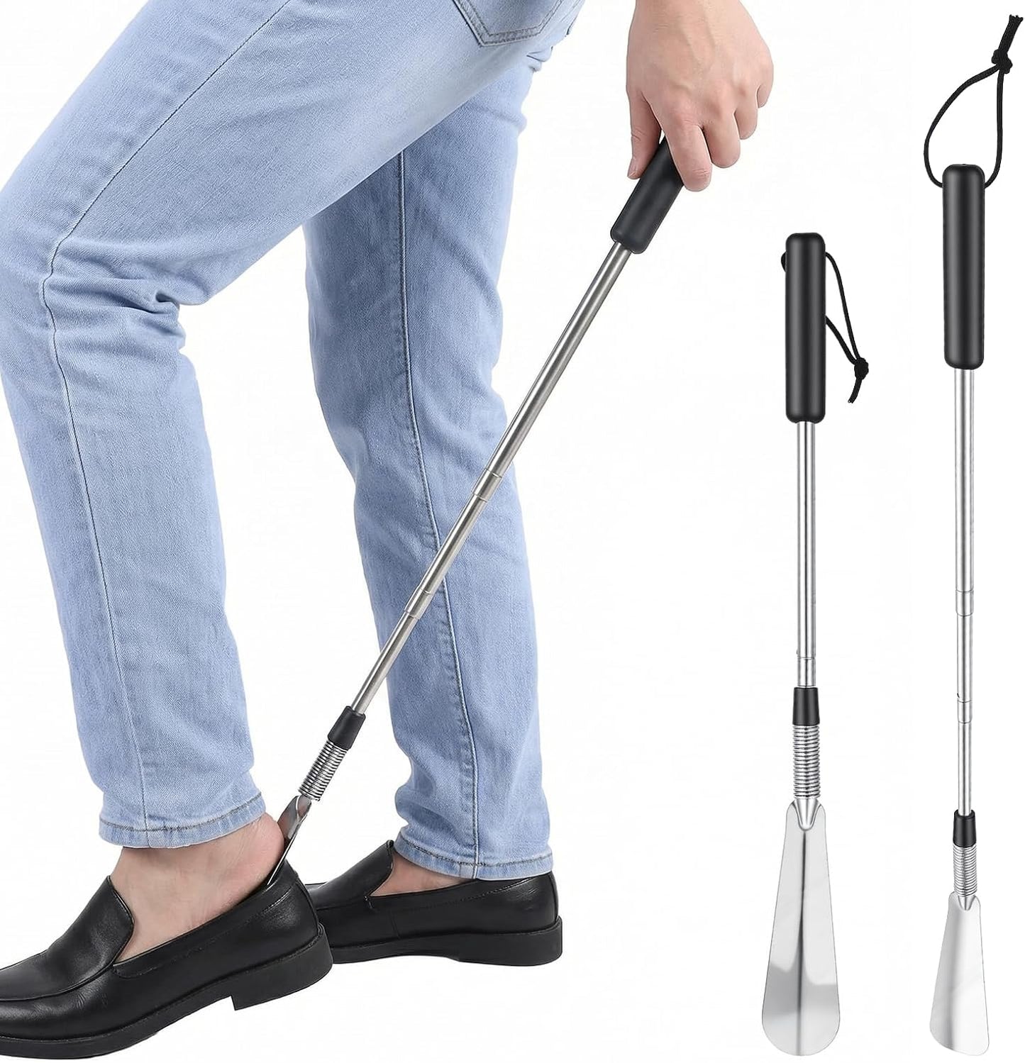 Shoe Horn Long Handle Retractable Aluminum Shoe Horn Folding Portable Adjustable Telescopic Horns for Seniors Men Boots Women