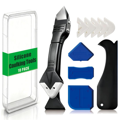 3 in 1 Caulking Tool, Silicone Sealant Finishing Tool, Caulk Remover Kit | Multi-functional set with grout scraper, silicone pads and caulk finishing tools for bathroom, kitchen, tub and tile sealing.