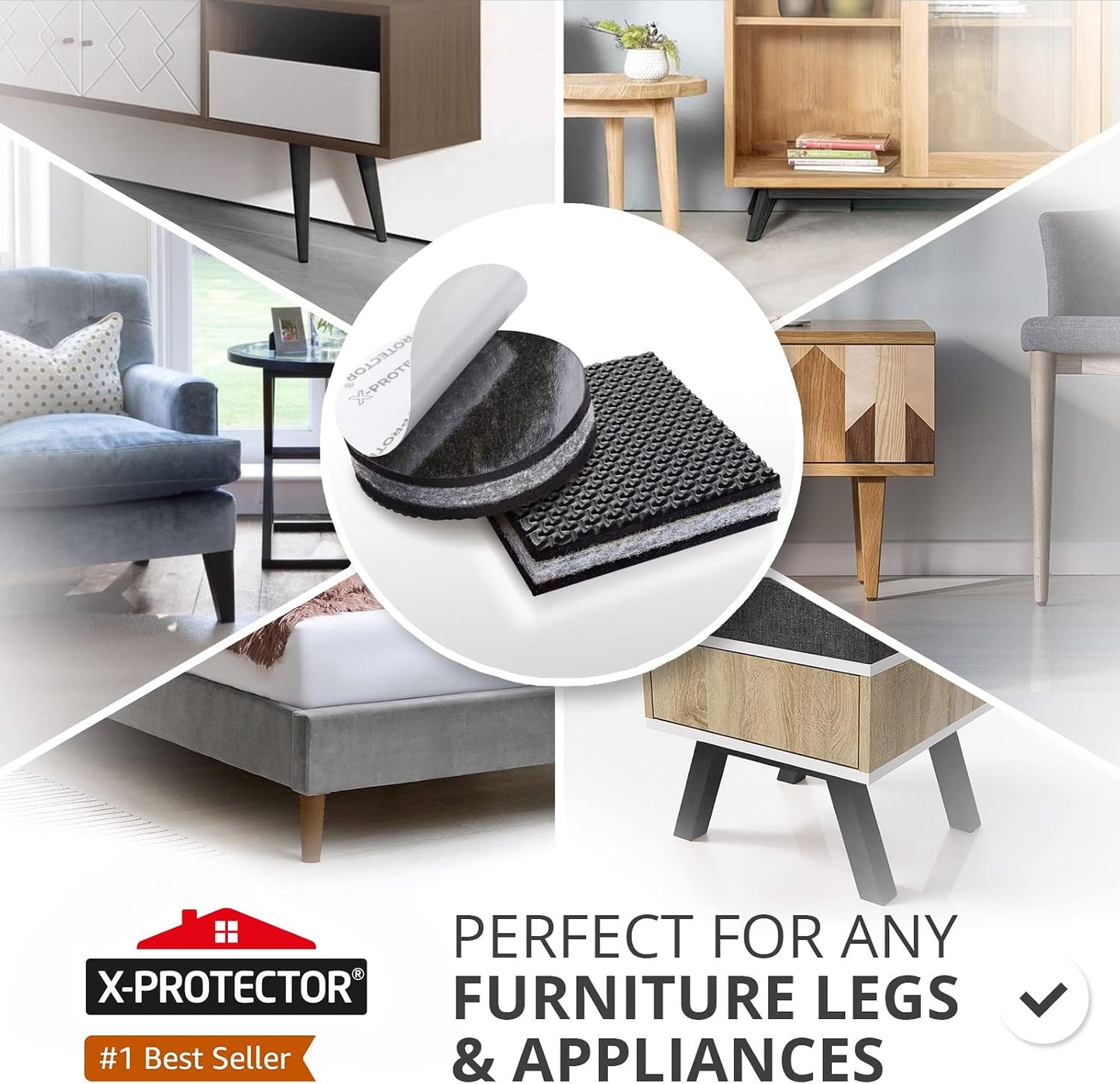 X-PROTECTOR Non Slip Furniture Pads – 24 pcs Premium Furniture Grippers 2"! | Best Self Adhesive Rubber Feet Furniture Feet – Ideal Non Skid Furniture Pad Floor Protectors – Keep Furniture in Place!