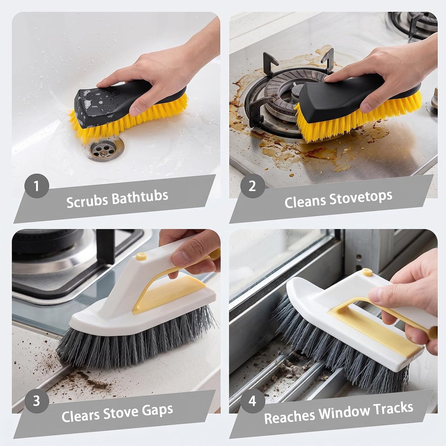 Heavy-Duty Scrub Brush & 2-in-1 Grout Cleaner Brush-2pcs | Scrub Brushes for Cleaning Tile, Floor, Bathtub, Carpet, Sink. Ideal for Kitchen, Bathroom, Shower