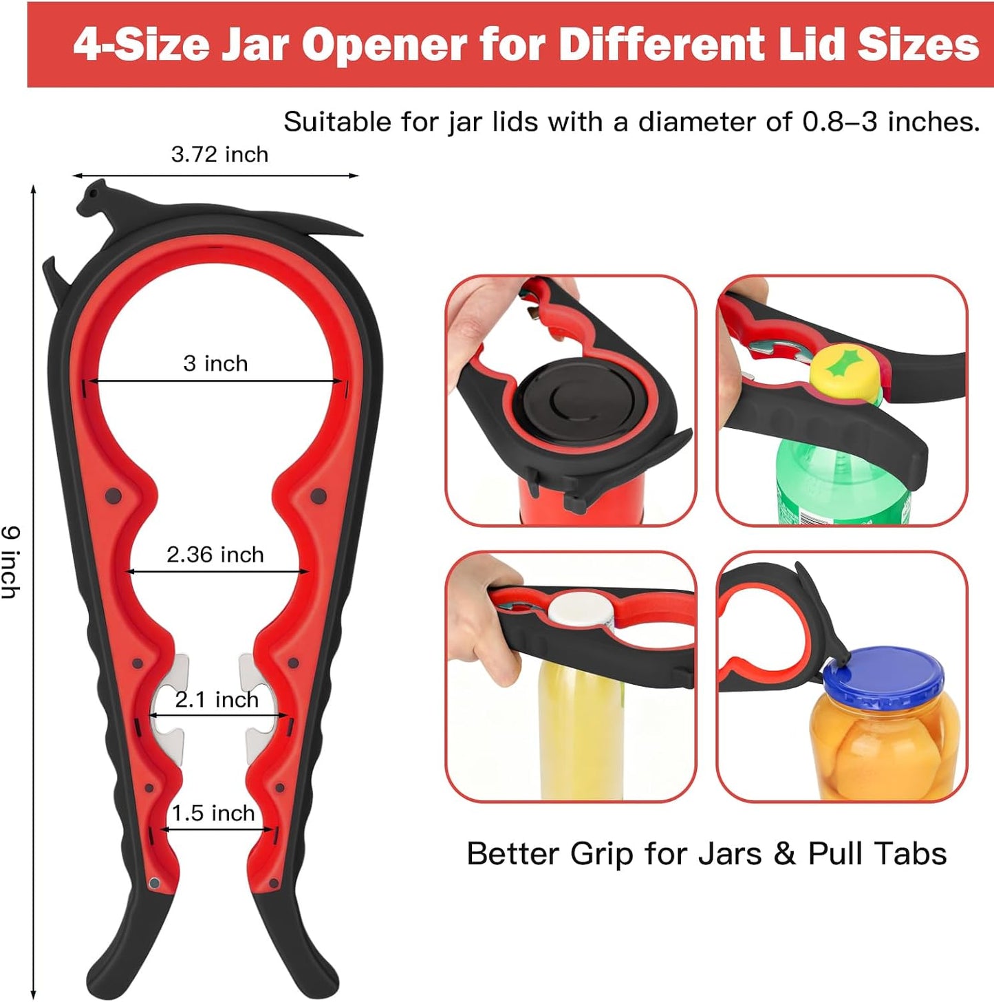 Jar Opener for Weak Hands, Seniors, Arthritis (Blue&Grey) | 3-Pieces Jar and Bottle Opener Set, 6-in-1 Multifunctional Jar Lid Opener Bottle Opener, Non-Slip Jar Opener Gripper Pad