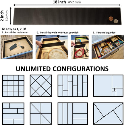 Customizable Grid Drawer Dividers, Cut to Fit Organizer | 8 PACK, Adjustable drawer dividers for any size drawer. Custom DIY grid organizer for kitchen, bathroom, desk, and more.
