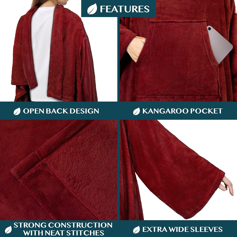 PAVILIA Blanket with Sleeves for Adult Women Men, Soft Warm Wearable Blanket Fleece Wrap Throw, Robe Blanket Gift
