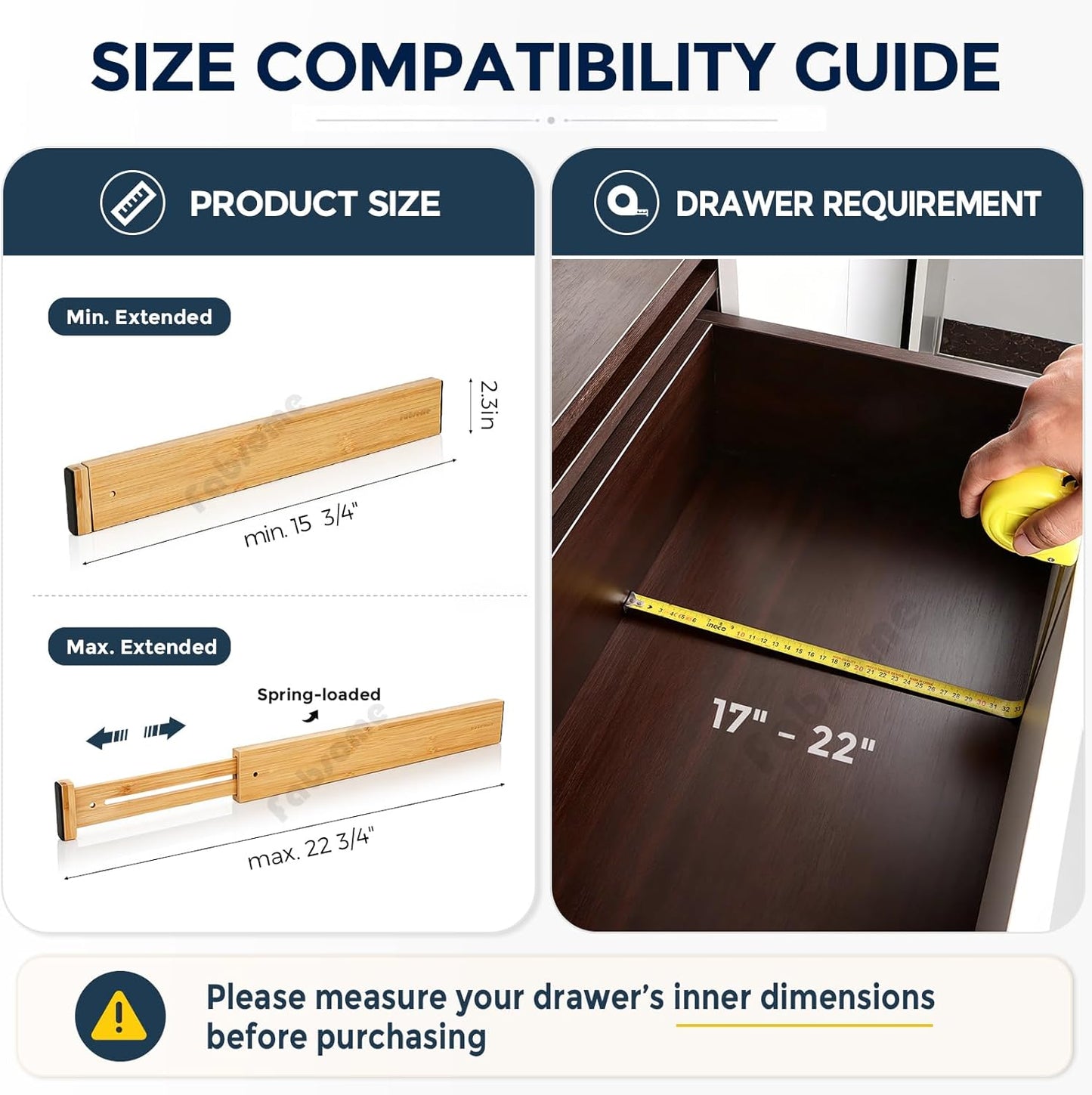 Fabsome Drawer Divider 6 Pack, Bamboo Dresser Organizers for Clothes Socks Underwear Baby Clothing, Wooden Separators for Nursery Organization Adjustable from 12.5'' to 17'' with Soft Foam Ends