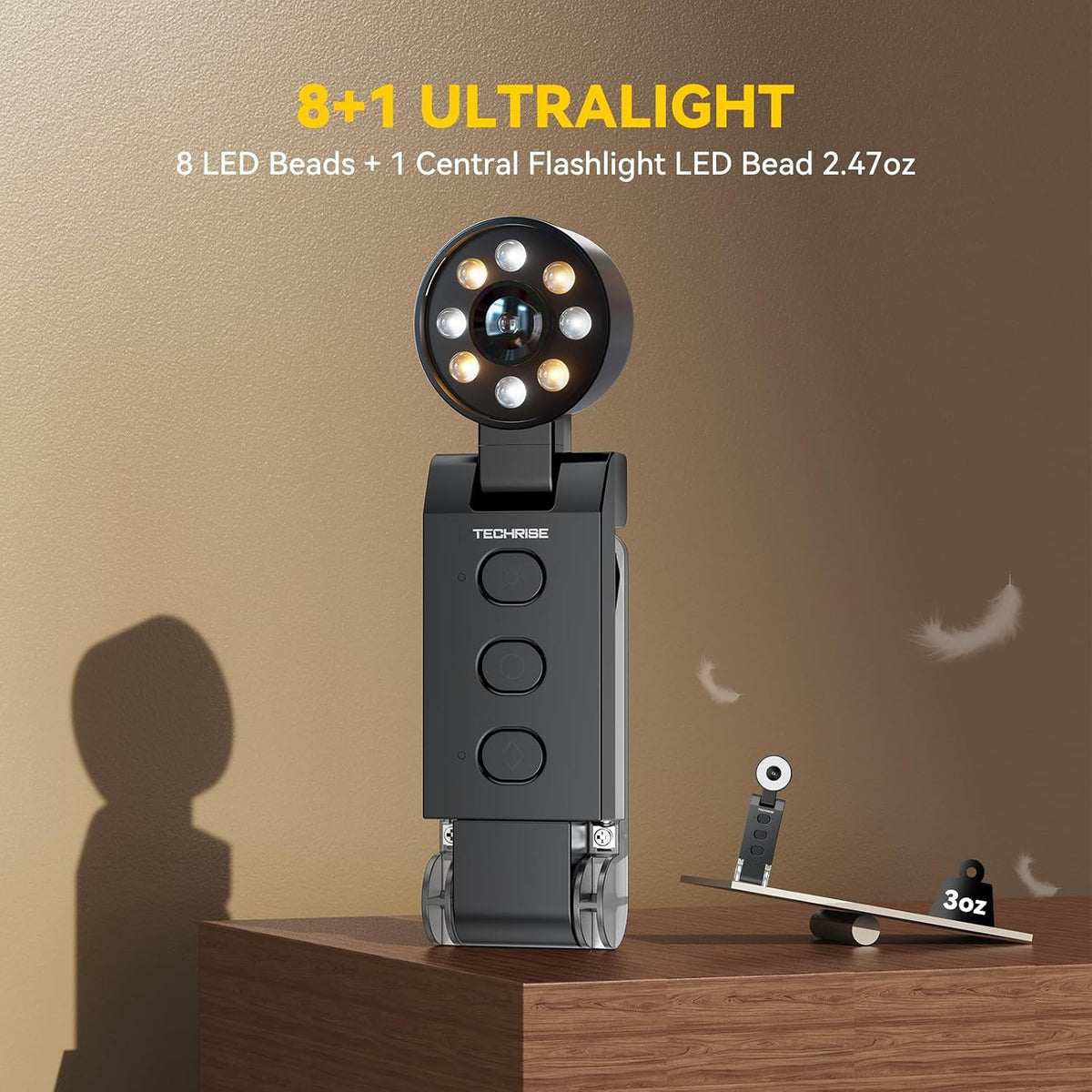 TechRise Book Light, Clip-on Reading Light for Books in Bed, Rechargeable Reading lamp, Eye-Caring with Timer, 5 Color Temps & 6 Brightness, 80+ Hrs, Perfect for Kids, Book Lovers, Black