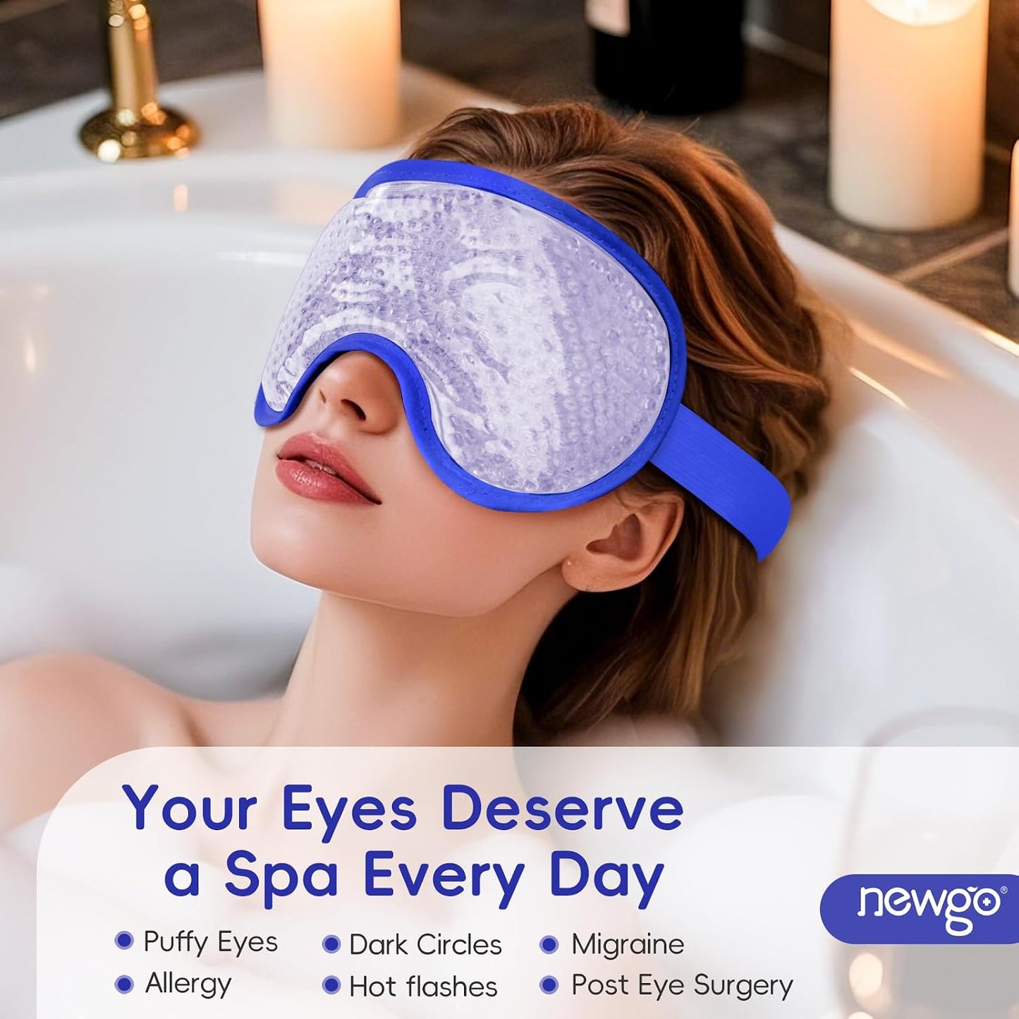 NEWGO Cooling Gel Eye Mask - Reusable Cold Pack for Puffy Eyes, Dark Circles, Migraine, Stress Relief - Purple With Soft Plush Backing