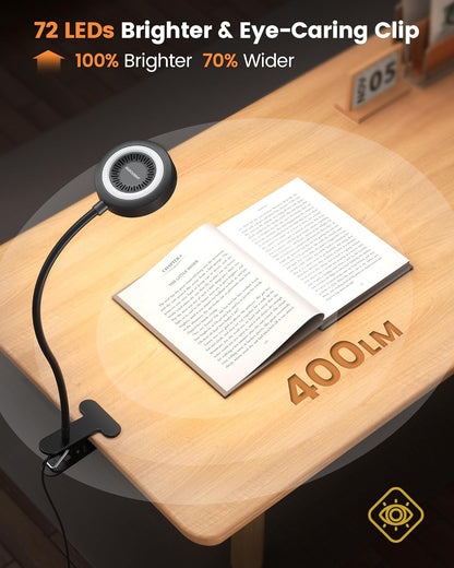 Glocusent 72 LED Desk Lamp, Bed Lamp with Amber Ring& Amber Mode | 3 Colors & 5 Brightness, 2.75" Clamp & 30Min Timer, USB Powered with Remote, Clamp Light for Headboard/Dorm/Bunk/Work/Craft