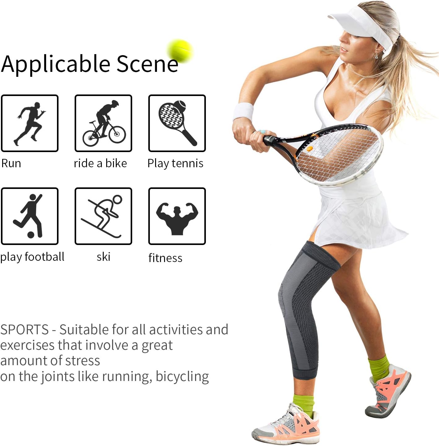 Full Leg Sleeves Long Compression Leg Sleeve Knee Sleeves Protect Leg, for Man Women Basketball, Arthritis Cycling Sport
