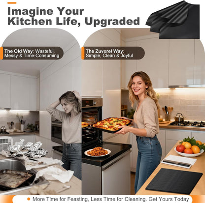 4 Pack Oven Liners for Bottom of Toaster Oven, Reusable Non-Stick | 11.6" x 11.6" Trim-to-Fit Air Fryer Toaster Oven Liner, Compatible with Ninja, Breville, Cosori, Cuisinart & Most Ovens