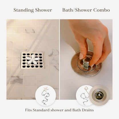 Shower Drain Hair Catcher – Disposable Bathroom Hair Trap, Easy to Install in Shower Drain Cover, Helps Prevent Clogs – As Seen on Shark Tank – Silver Flower (4-Pack)