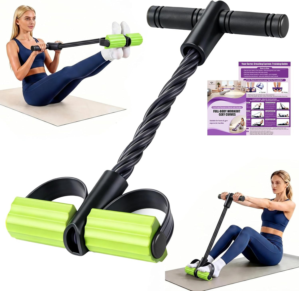Foot Pedal Resistance Bands with Handles, Multifunction Elastic Yoga Exercise Bands, Home Gym Fitness Equipment for Women & Men to Tone Abs, Core, Legs, Arms, Waist