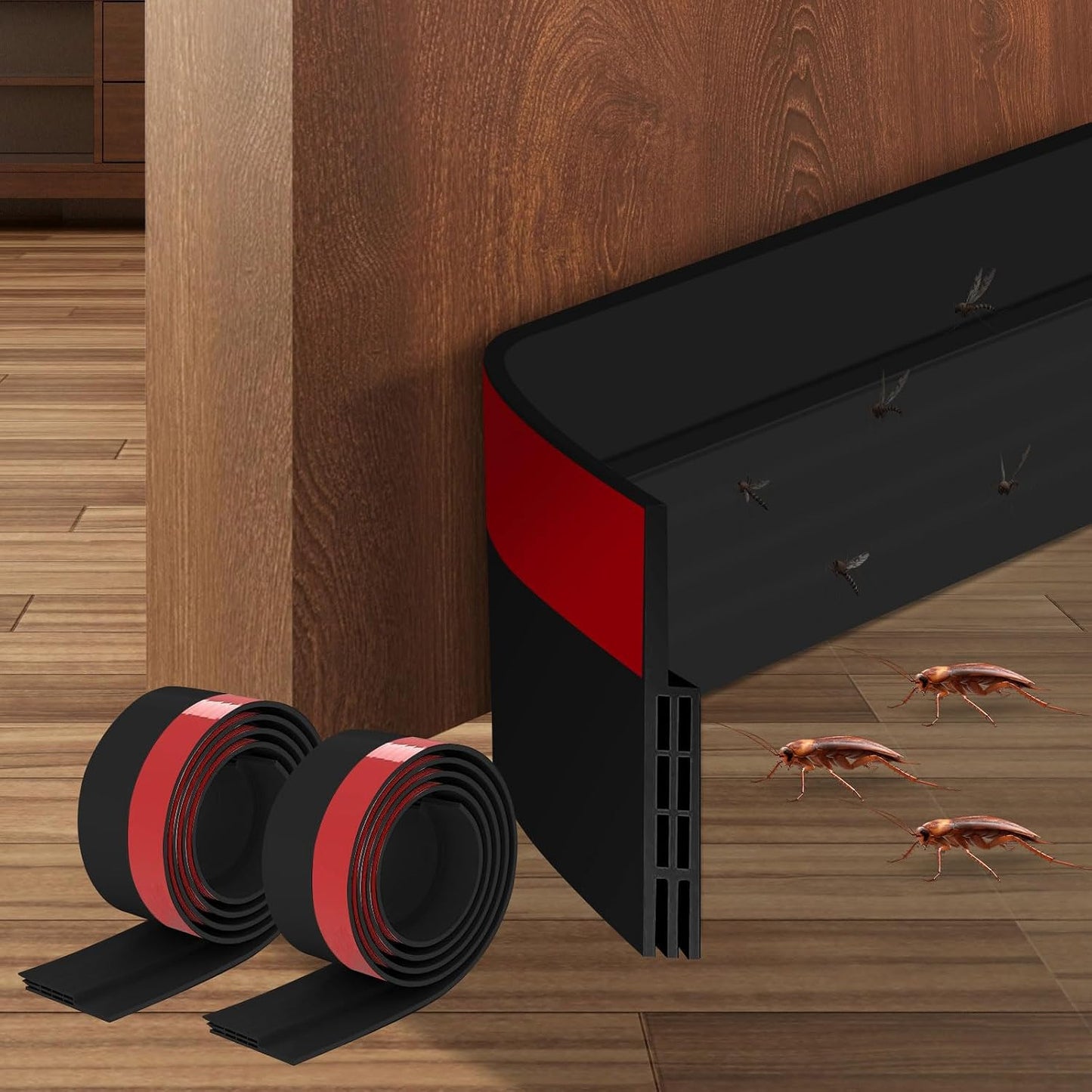 Ainiv Door Draft Stopper Under Door Seal, 2" W x 39" Cutable Soundproof Door Seal, Adhesive Under Door Sweep Weather Stripping Soundproof Kit, Under Door Draft Stopper Seals Anti-Collision-Black