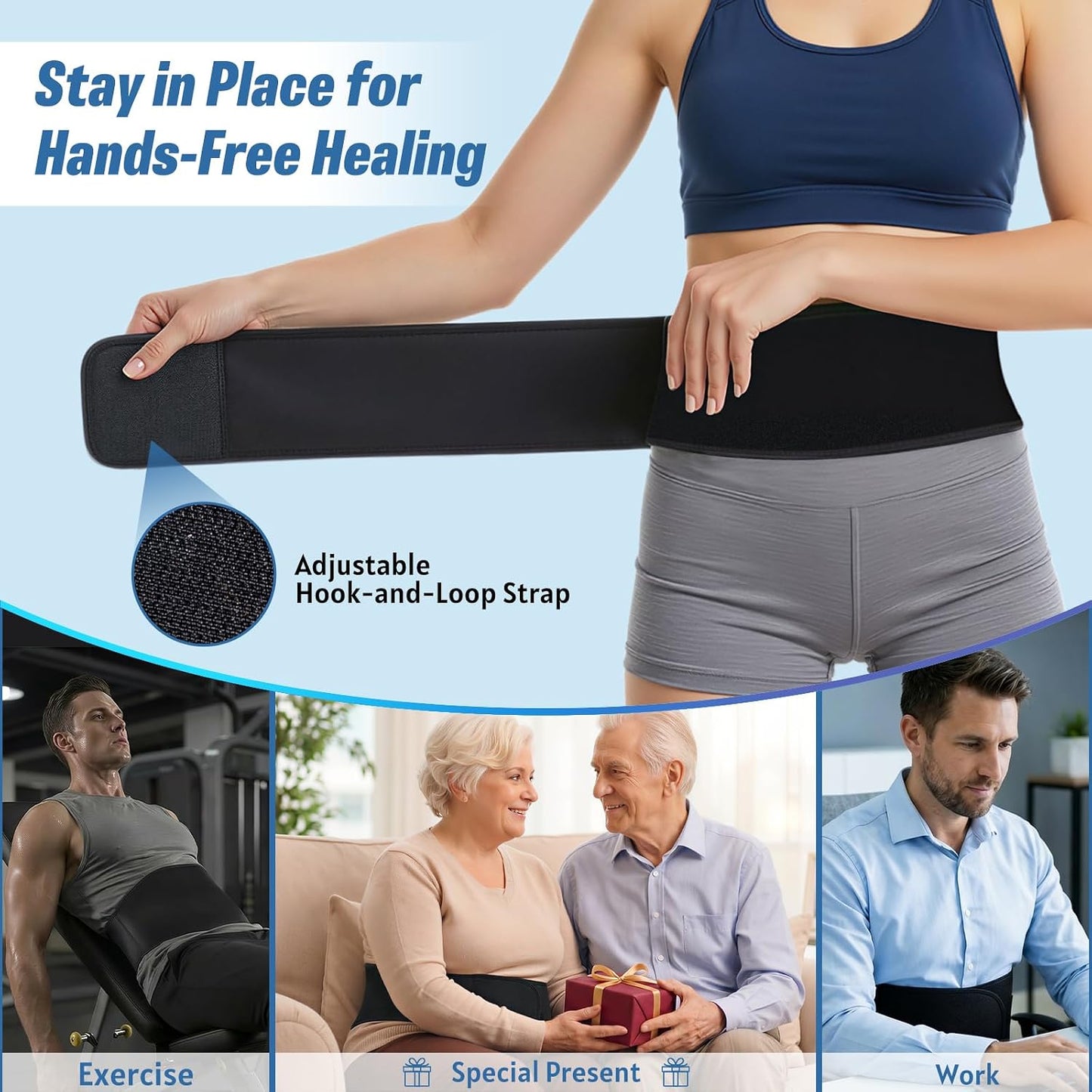 Ice Pack for Back Pain Relief - 2 Reusable Gel Packs, Leak-Proof Back Ice Pack Wrap for Lower Back Pain, Sciatica, Herniated Disc, Coccyx Pain, with Adjustable Strap, Hot & Cold Therapy