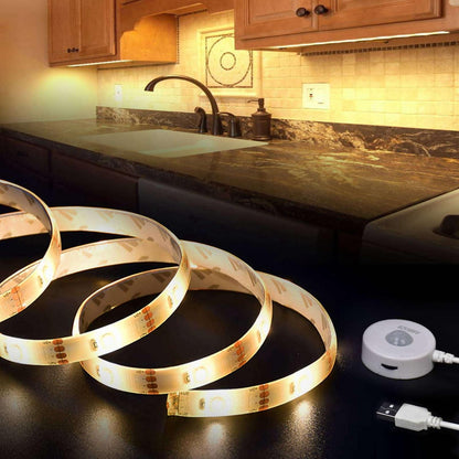 USB Led Light Strip Motion Activated, 3.3ft,Under Bed Light with Automatic Shut Off Timer, Sensor Night Strip Light,Lighting Decoration,Warm White