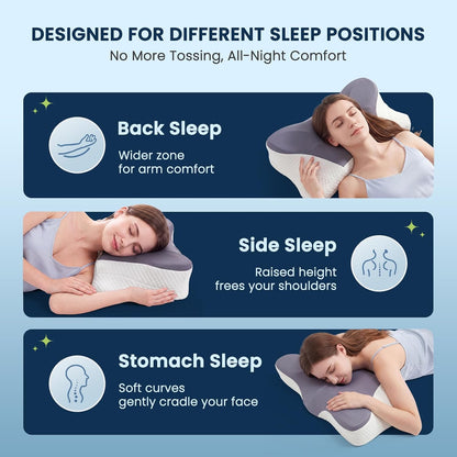 Sweetcrispy Cervical Pillow for Neck and Shoulder - Ergonomic Memory Foam Pillows, Contour Side Sleeper for Adults, Cooling Orthopedic Neck Support for Back Stomach Sleepers, White