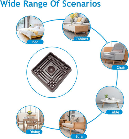 2X2 Square Rubber Furniture Caster Cups, TL-JIYPU Caster Cups with Anti-Sliding Floor Grip 4 PCS, Ideal Furniture Coasters, Floor Protectors Brown, Non Skid Furniture Pads, Rubber Furniture Cups