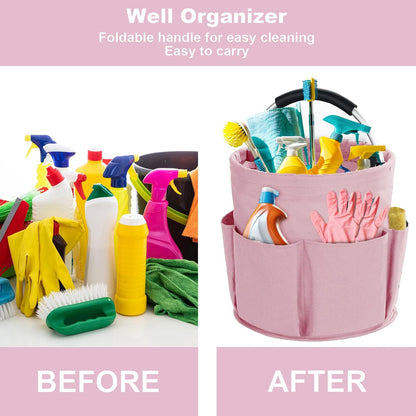 Cleaning Caddy with Handle, Cleaning Products Organiser, 17L Foldable Storage Basket, Cleaning Caddy Organiser, Portable Multi Cleaning Bucket Bag for Home, Garden (Black)