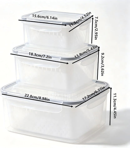 3-Pack Fresh Fruit Storage Containers for Fridge with Strainer & Drain Lid | Produce Keeper with Removable Colander, BPA-Free Plastic Crisper for Berries Vegetables Nuts, Fresh