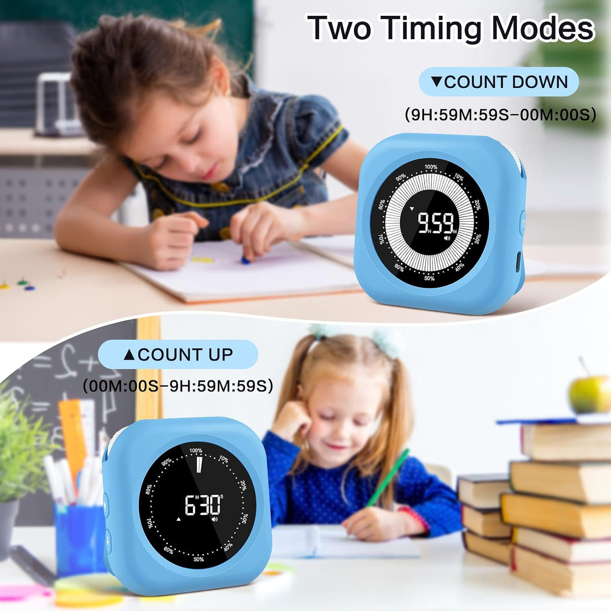 Visual Timer for Kids Rechargeable,10-Hour Digital Timer,Magnetic Timer with Visual Time Bars Design,3 Brightness/3 Volume Adjustable,Countdown/up Timers for Classroom Study Game Gym Kitchen Office