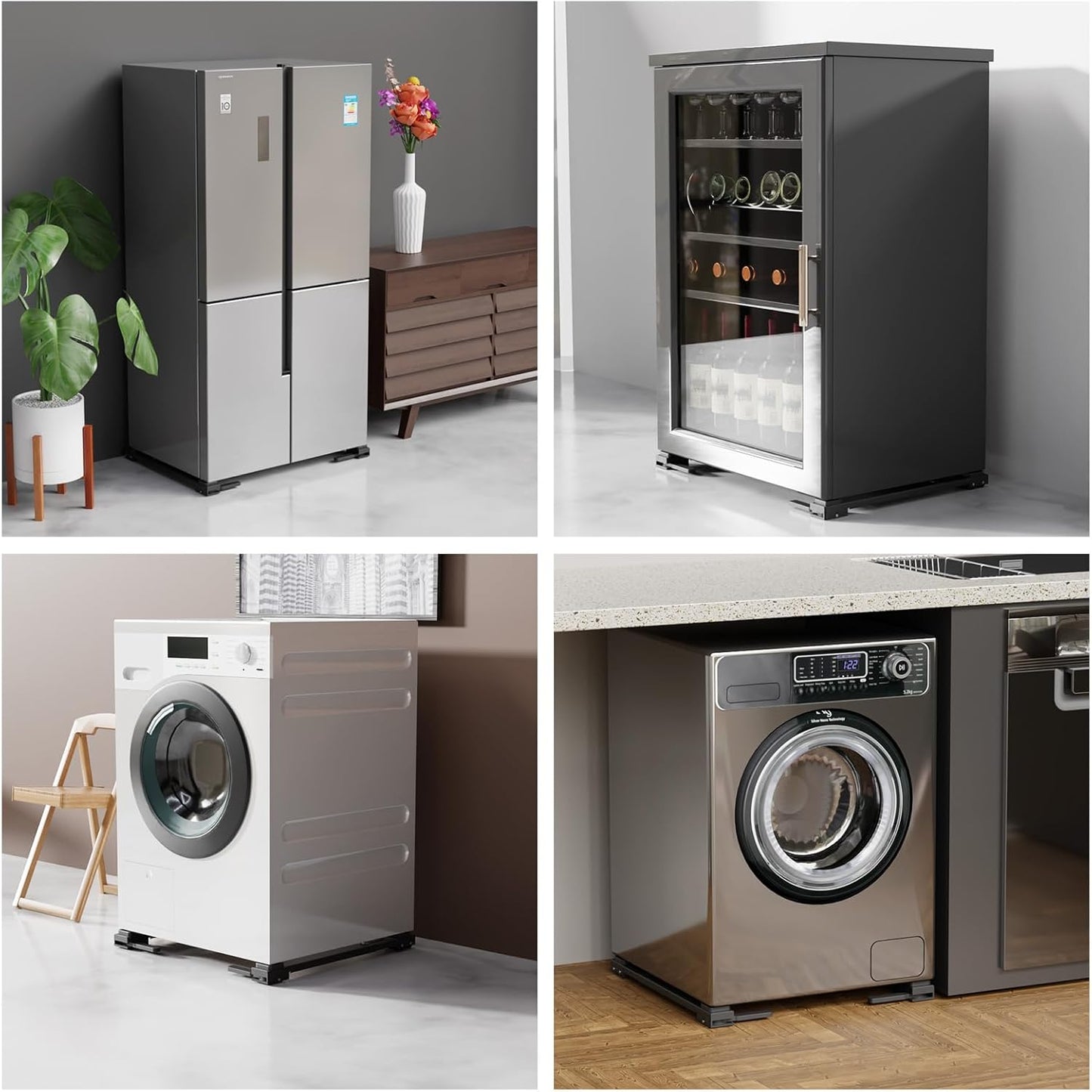 Appliance Rollers Heavy Duty,Newest Extendable Appliance Sliders,Liftable Washing Machine Base,Easily Move Washer and Dryer Machines,Refrigerators,Furniture-Black