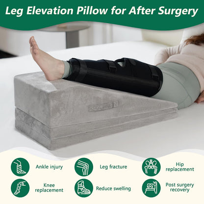 Wedge Pillow for Sleeping, Bed Wedge Pillow for After Surgery 3-Height Memory Foam Leg Elevation Pillow for Swelling Back Pain Relief Sciatica Knee Ankle Pain Bed Support Legs L 24"