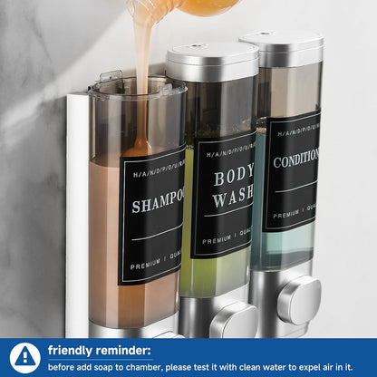 Cabo Deseado Shower Soap Dispenser Wall Mounted No Drill Shampoo Dispenser for Shower Wall Shampoo and Conditioner Dispenser Bathroom Hotel 3 * 350ml Gungray with Labels