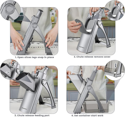 SupMaKin Safe Mandoline Slicer Plus for Kitchen Adjustable Vegetable Slicer | 0.1-8mm, Cut Resistant Stainless Steel Blades,Potato Fry Cutter, Onion Chopper, Detachable,Foldable Dishwasher Safe, Gifts