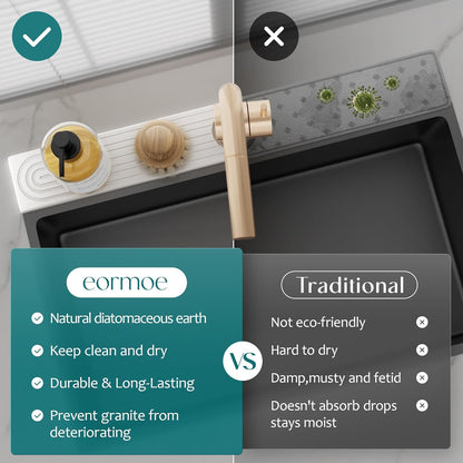 Stone Faucet Mat for Kitchen Sink – Diatomite Drying Stone Mat & Sink Protector, Prevents Moisture – Sink Splash Guard Water-Absorbing Stone Tray for Bathroom Counter (Light Grey, 20" x 3.9")